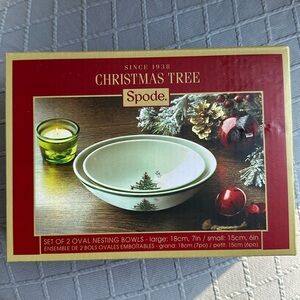 NWT Spode Christmas Tree Set of 2 Oval Nesting Bowls
